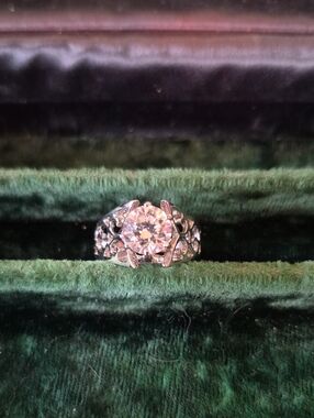 Premier Designs Silver-Tone Floral CZ Ring with Clear Stone